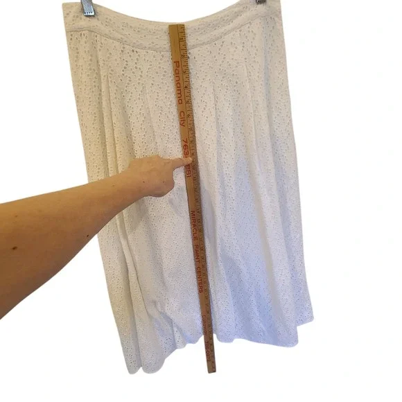 BODEN Skirt White Eyelet US 6L A-line Midi Lined‎ Preppy Cottage Boho - Picture 2 of 5